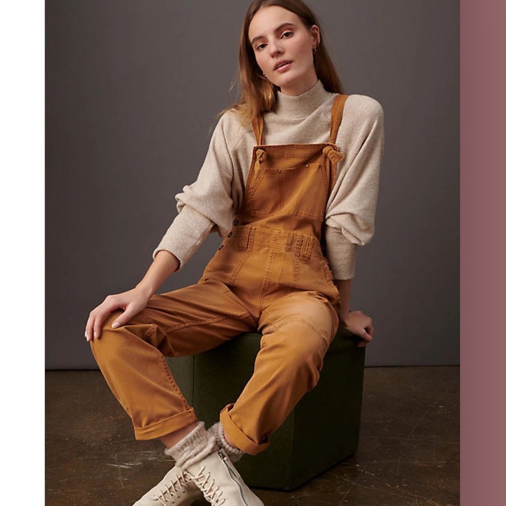 Anthropologie The Wanderer Relaxed Overalls Tan Honey Boho Utility Workwear 27